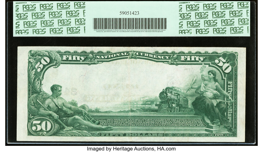 image for: Reno, NV - $50 1902 Plain Back Fr. 682 The Reno National Bank Ch. # 8424 PCGS Extremely Fine 40....