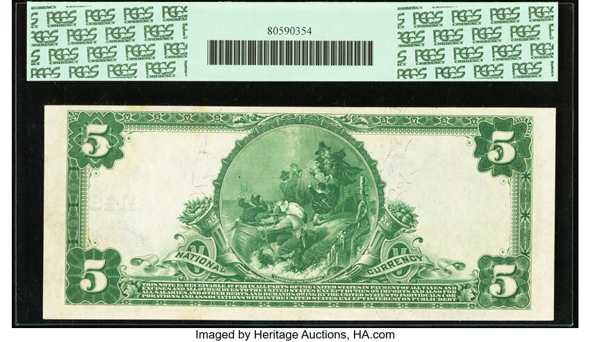 image for: Redondo, CA - $5 1902 Plain Back Fr. 599 The First National Bank Ch. # 8143 PCGS Choice About New 55PPQ....