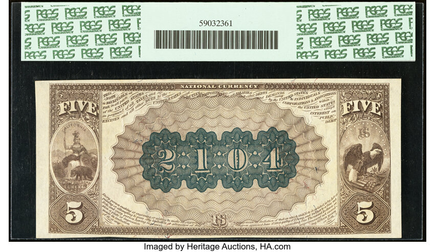 image for: Santa Barbara, CA - $5 1882 Brown Back Fr. 472 The First National Bank Ch. # (P)2104 PCGS Extremely Fine 45PPQ....