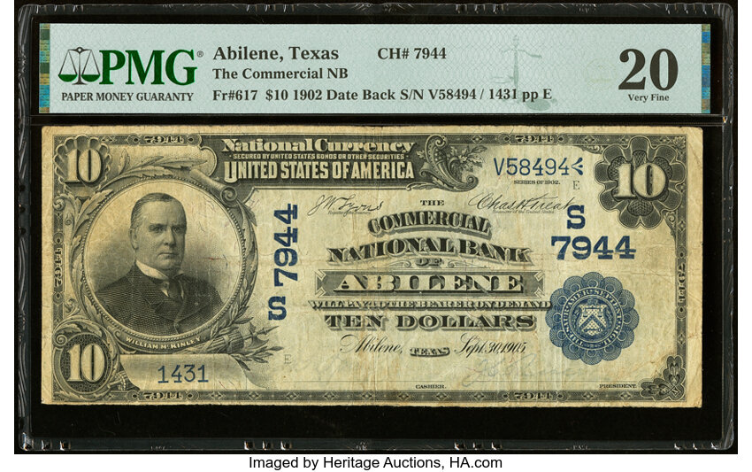 image for: Abilene, TX - $10 1902 Date Back Fr. 617 The Commercial National Bank Ch. # (S)7944 PMG Very Fine 20....