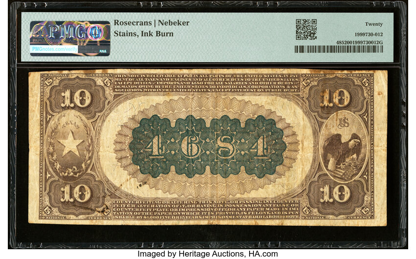 image for: Crockett, TX - $10 1882 Brown Back Fr. 485 The First National Bank Ch. # (S)4684 PMG Very Fine 20....
