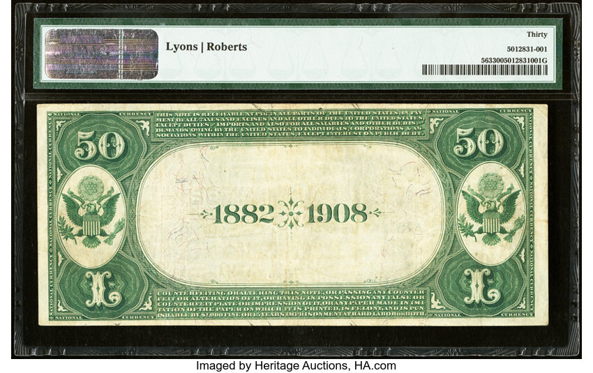 image for: El Paso, TX - $50 1882 Date Back Fr. 563 The First National Bank Ch. # (S)2532 PMG Very Fine 30....
