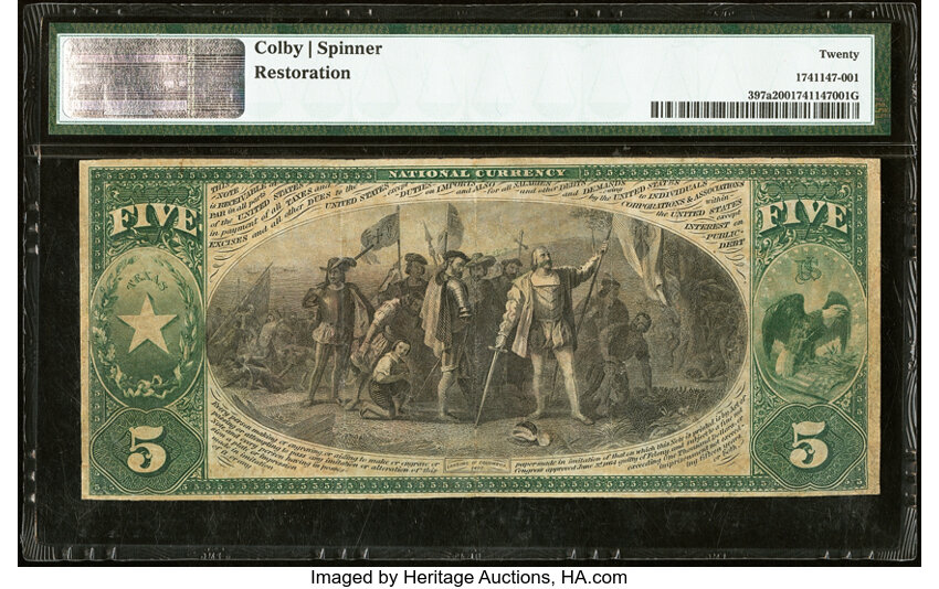 image for: Serial Number 1 Galveston, TX - $5 Original Fr. 397a The First National Bank Ch. # 1566 PMG Very Fine 20....