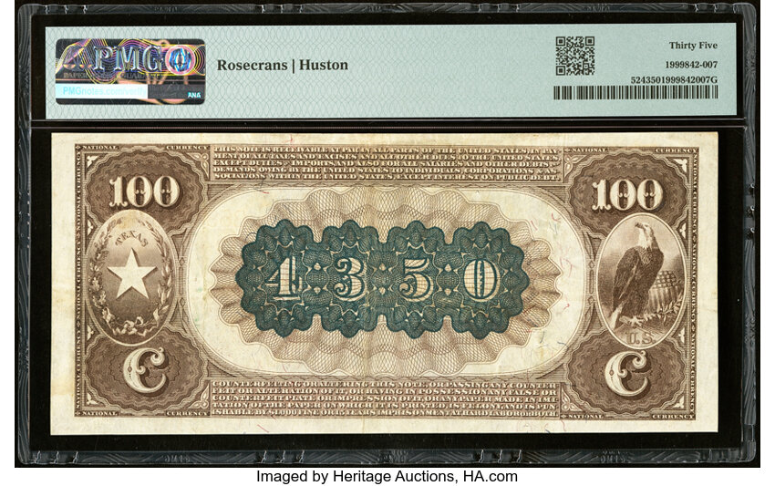 image for: Houston, TX - $100 1882 Brown Back Fr. 524 The South Texas National Bank Ch. # (S)4350 PMG Choice Very Fine 35....