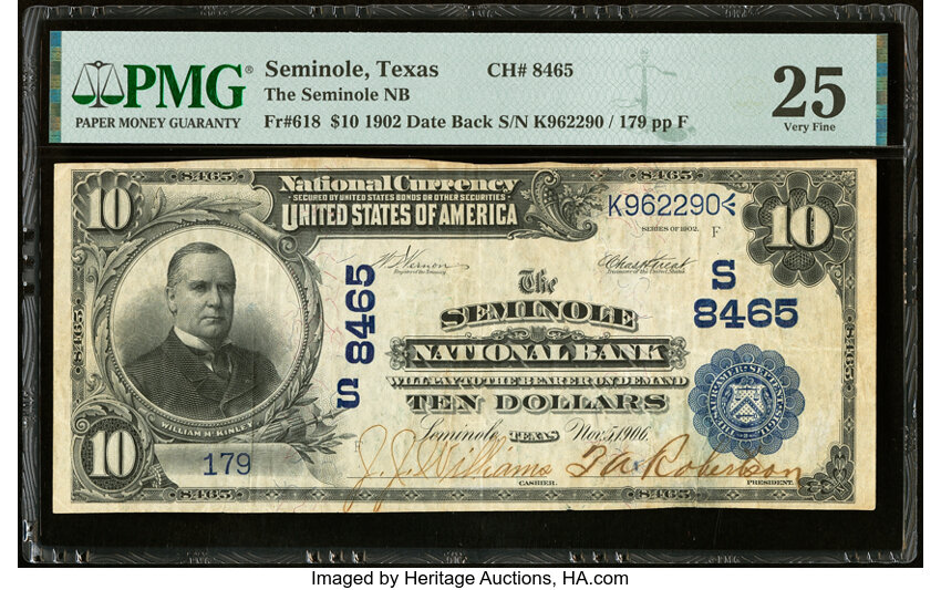 image for: Seminole, TX - $10 1902 Date Back Fr. 618 The Seminole National Bank Ch. # (S)8465 PMG Very Fine 25....