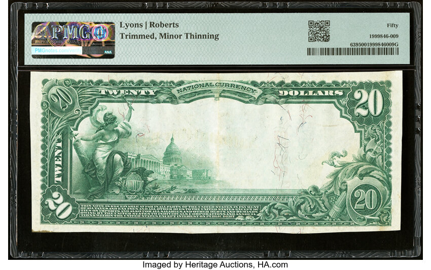 image for: Serial Number 1 Waco, TX - $20 1902 Red Seal Fr. 639 The National City Bank Ch. # (S)6572 PMG About Uncirculated 50....