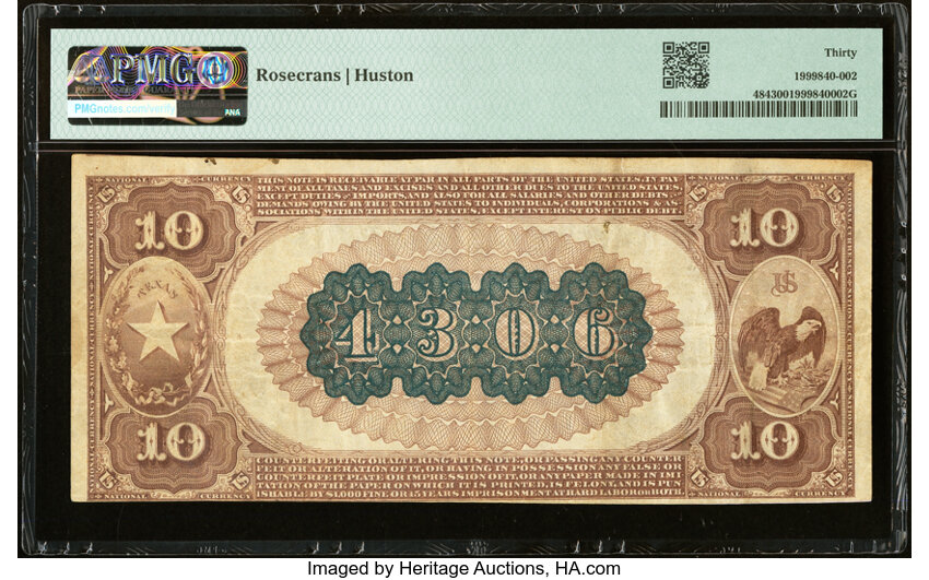 image for: Big Springs, TX - $10 1882 Brown Back Fr. 484 The First National Bank Ch. # 4306 PMG Very Fine 30....