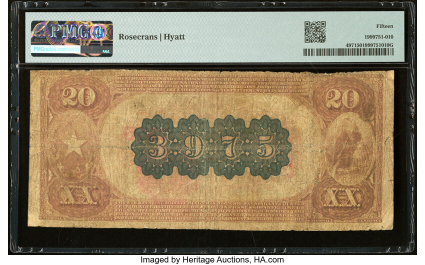 image for: Weatherford, TX - $20 1882 Brown Back Fr. 497 The Merchants & Farmers National Bank Ch. # 3975 PMG Choice Fine 15....