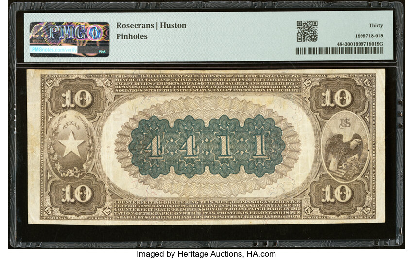 image for: Paris, TX - $10 1882 Brown Back Fr. 484 The City National Bank Ch. # (S)4411 PMG Very Fine 30....