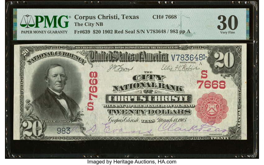 image for: Corpus Christi, TX - $20 1902 Red Seal Fr. 639 The City National Bank Ch. # (S)7668 PMG Very Fine 30....