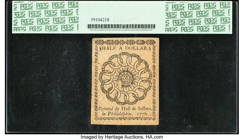 image for: Continental Currency February 17, 1776 $1/2 PCGS Choice About New 55PPQ....