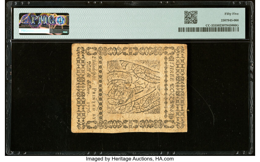 image for: Continental Currency May 9, 1776 $3 PMG About Uncirculated 55....