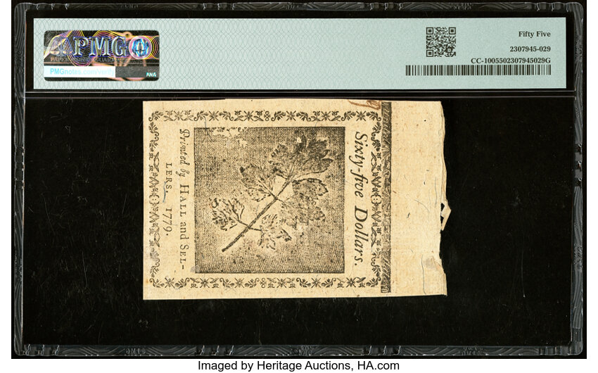 image for: Continental Currency January 14, 1779 $65 PMG About Uncirculated 55....