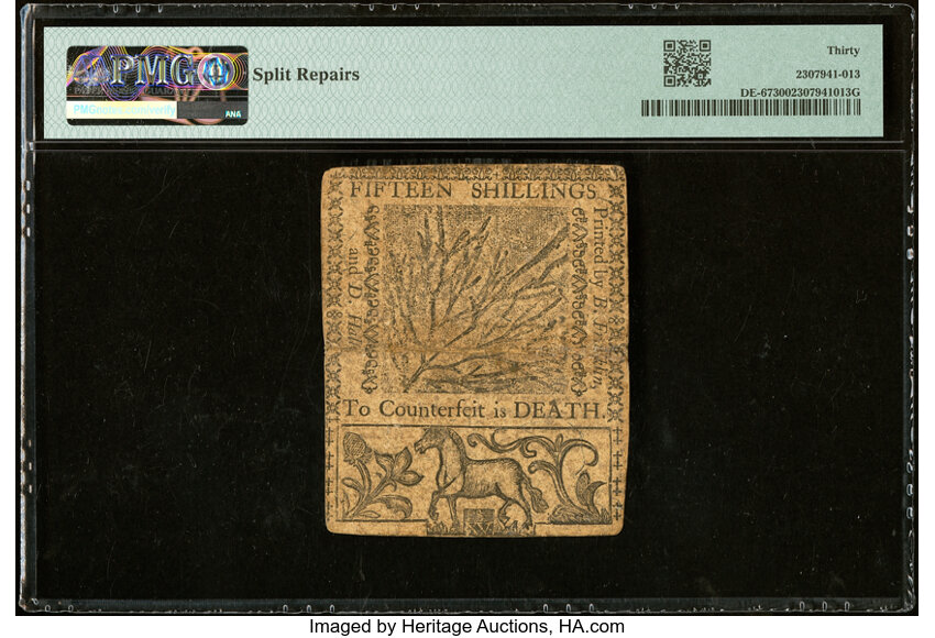 image for: Delaware June 1, 1759 15s PMG Very Fine 30....