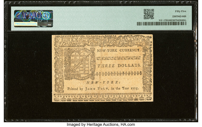 image for: New York September 2, 1775 $3 PMG About Uncirculated 55....