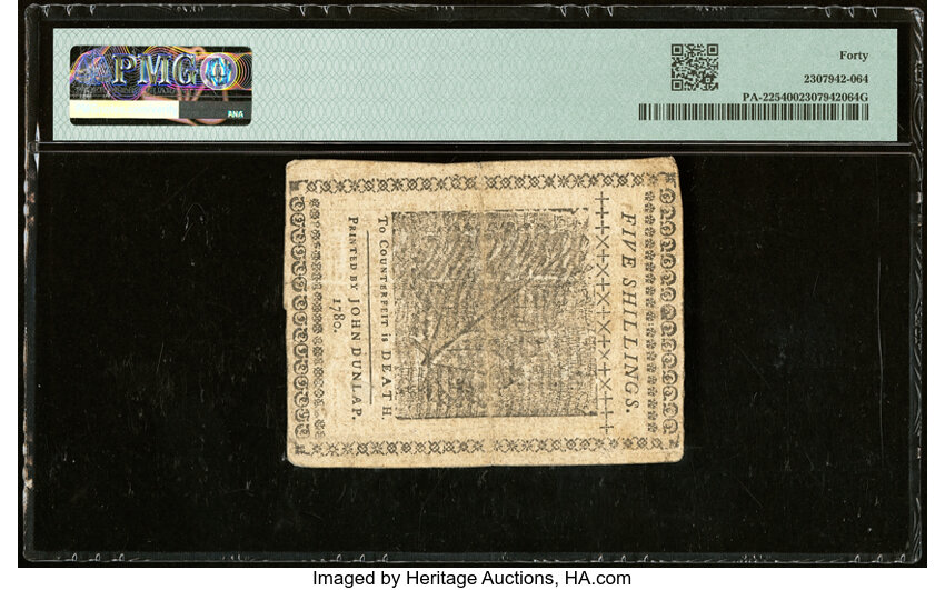 image for: Pennsylvania April 29, 1780 5s PMG Extremely Fine 40....