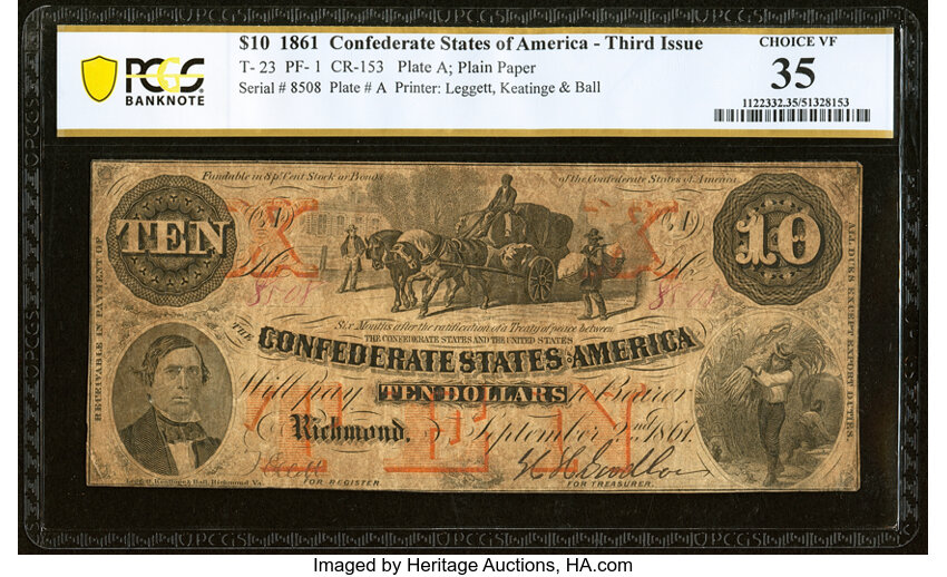 image for: T23 $10 1861 PCGS Banknote Choice VF 35....