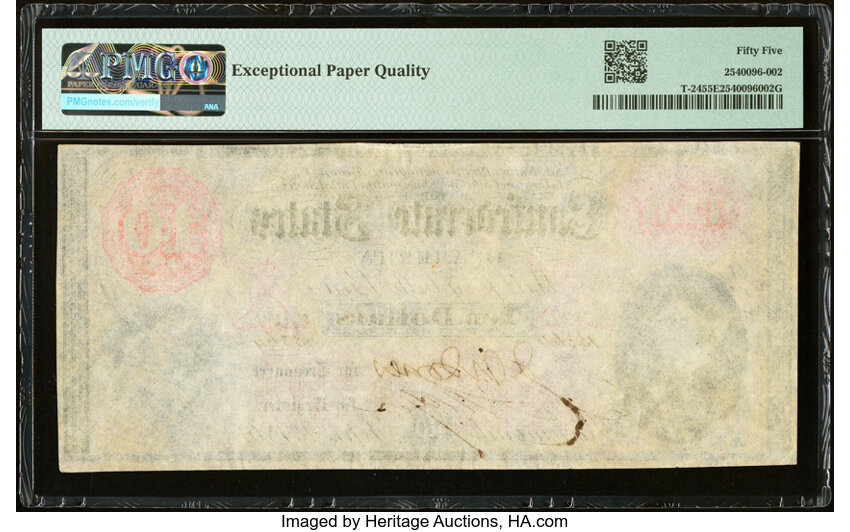 image for: T24 $10 1861 PF-1 Cr. 156 PMG About Uncirculated 55 EPQ....