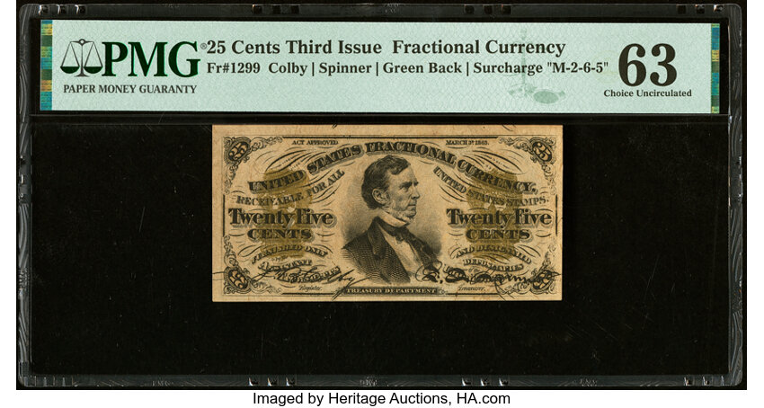 image for: Fr. 1299 25¢ Third Issue PMG Choice Uncirculated 63....