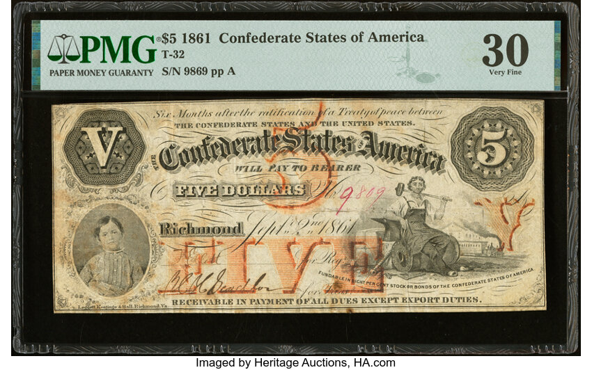 image for: T32 $5 1861 PF-1 Cr. 246 PMG Very Fine 30....