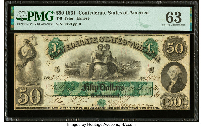 image for: T6 $50 1861 PF-1 Cr. 6 PMG Choice Uncirculated 63....