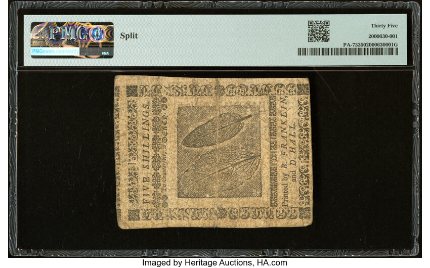 image for: Pennsylvania January 1, 1756 5s PMG Choice Very Fine 35....