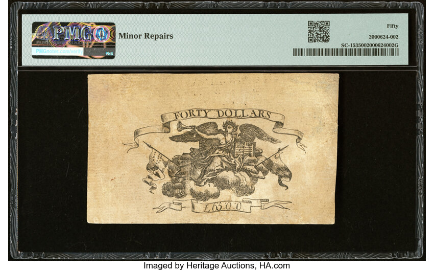 image for: South Carolina February 8, 1779 $40 PMG About Uncirculated 50....