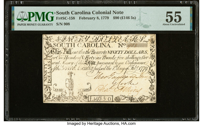 image for: South Carolina February 8, 1779 $90 PMG About Uncirculated 55....