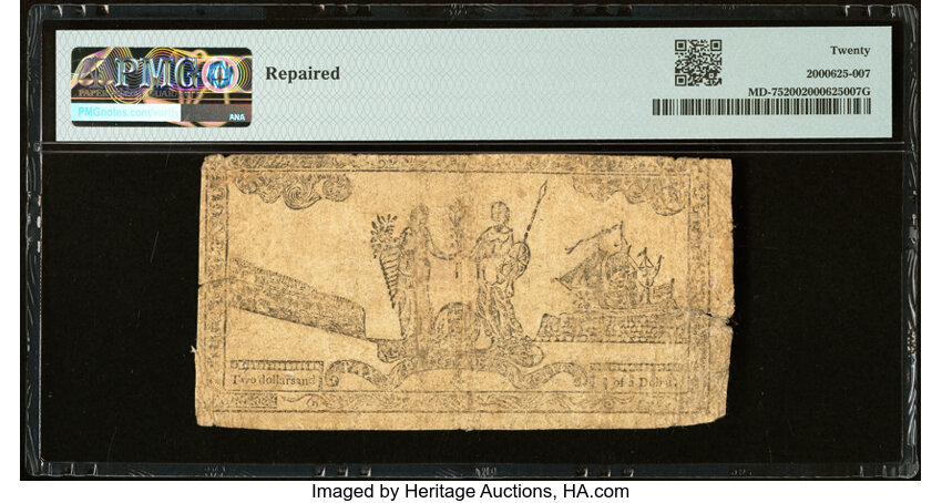 image for: Maryland July 26, 1775 $2 2/3 PMG Very Fine 20....