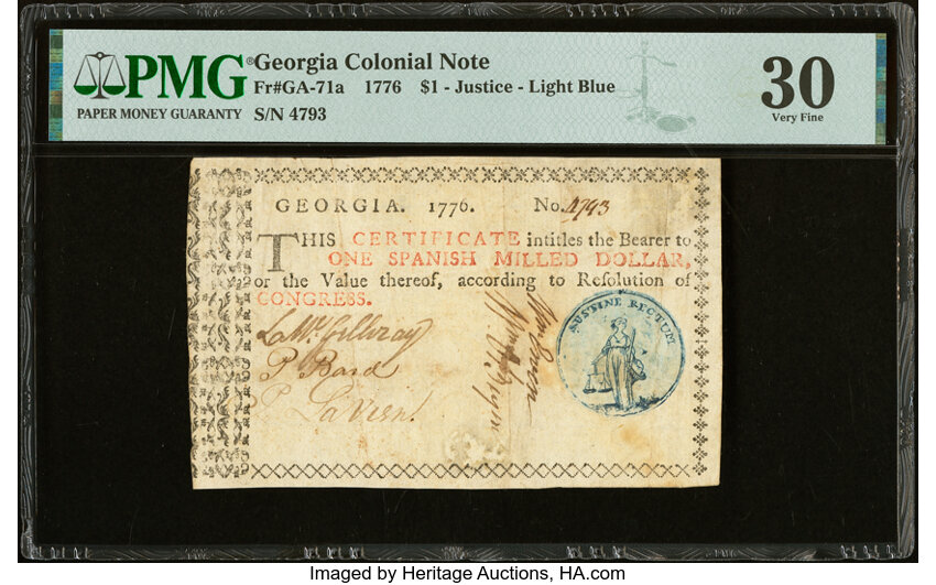 image for: Georgia 1776 $1 PMG Very Fine 30....