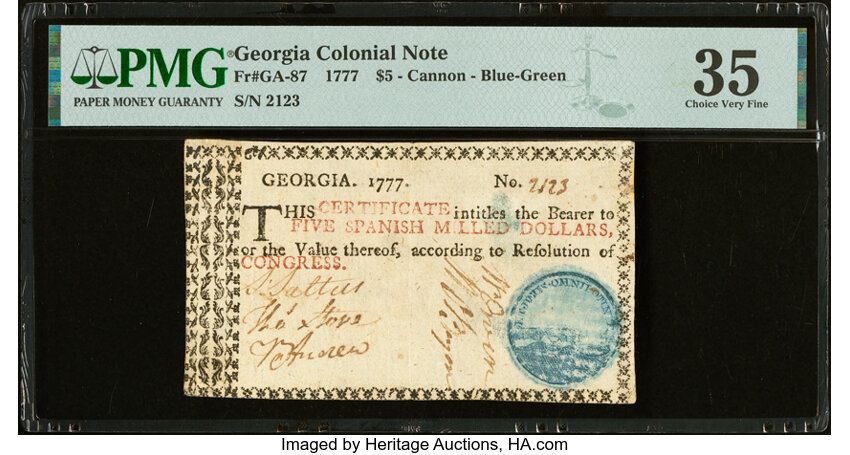 image for: Georgia 1777 $5 PMG Choice Very Fine 35....