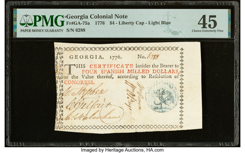 image for: Georgia 1776 $4 PMG Choice Extremely Fine 45....