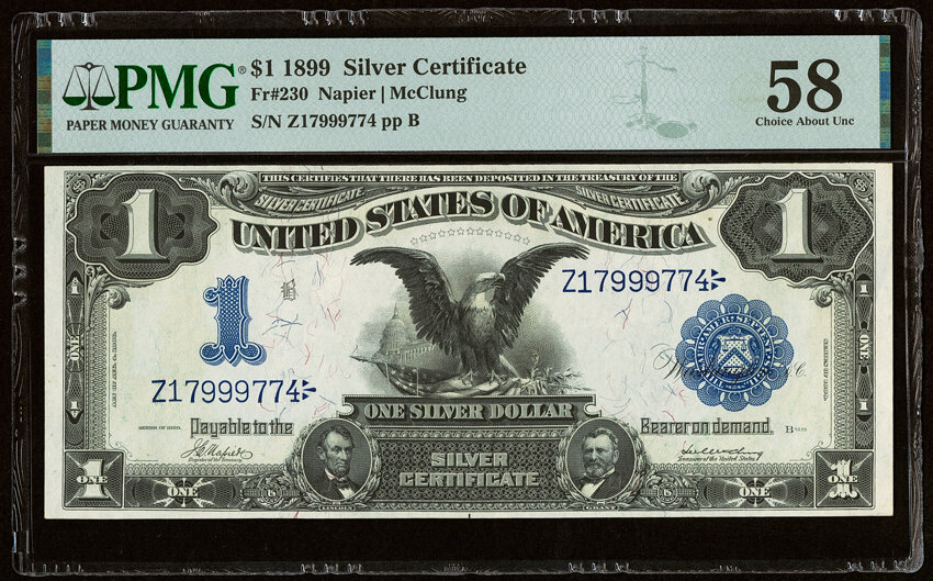 image for: Fr. 230 $1 1899 Silver Certificate PMG Choice About Unc 58....