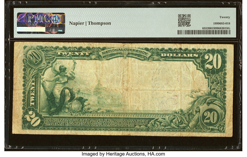image for: Tulsa, OK - $20 1902 Plain Back Fr. 655 The American National Bank Ch. # (W)10342 PMG Very Fine 20....