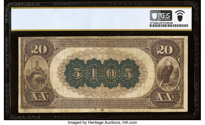 image for: San Francisco, CA - $20 1882 Brown Back Fr. 504 Wells-Fargo Nevada National Bank Ch. # (P)5105 PCGS Banknote Very Fine 25....