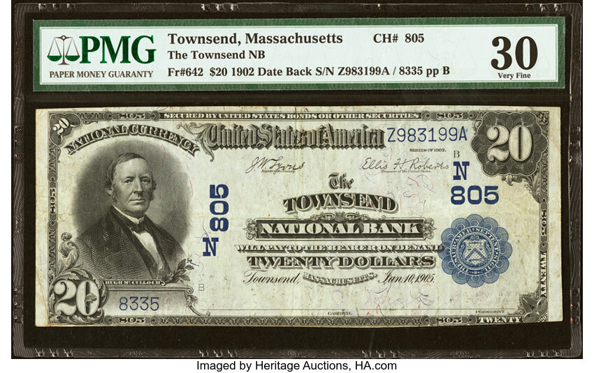 image for: Townsend, MA - $20 1902 Date Back Fr. 642 The Townsend National Bank Ch. # (N)805 PMG Very Fine 30....