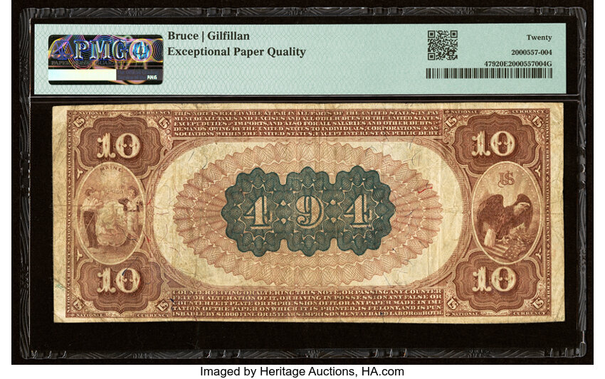 image for: Bath, ME - $10 1882 Brown Back Fr. 479 The Bath National Bank Ch. # 494 PMG Very Fine 20 EPQ....