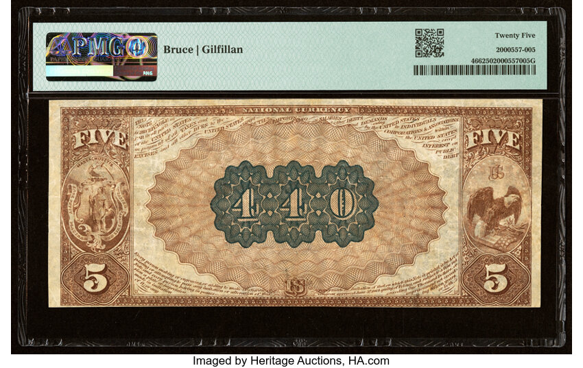 image for: Clinton, MA - $5 1882 Brown Back Fr. 466 The First National Bank Ch. # 440 PMG Very Fine 25....