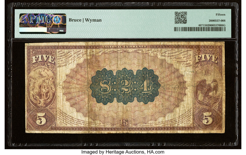 image for: Grafton, MA - $5 1882 Brown Back Fr. 467 The Grafton National Bank Ch. # 824 PMG Choice Fine 15....