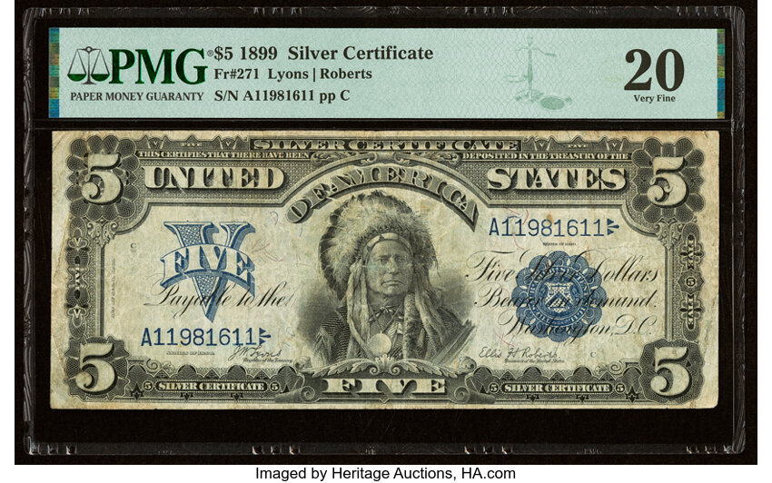 image for: Fr. 271 $5 1899 Silver Certificate PMG Very Fine 20....