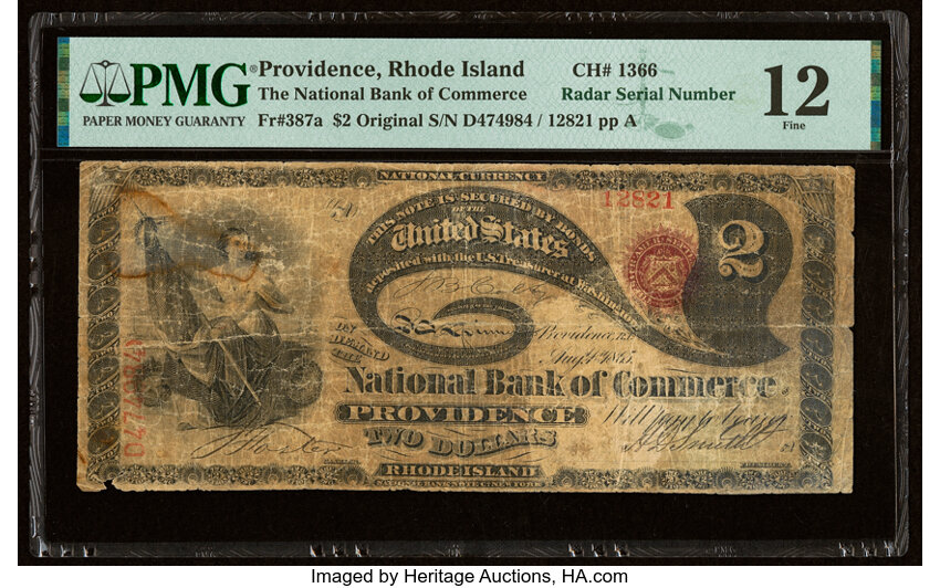 image for: Providence, RI - $2 Original Fr. 387a The National Bank of Commerce Ch. # 1366 PMG Fine 12....