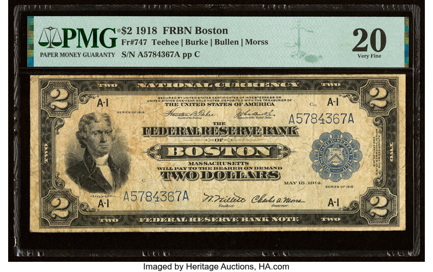 image for: Fr. 747 $2 1918 Federal Reserve Bank Note PMG Very Fine 20....