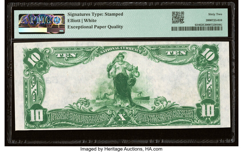 image for: Ridgway, PA - $10 1902 Plain Back Fr. 634 The Ridgway National Bank Ch. # 5945 PMG Uncirculated 62 EPQ....