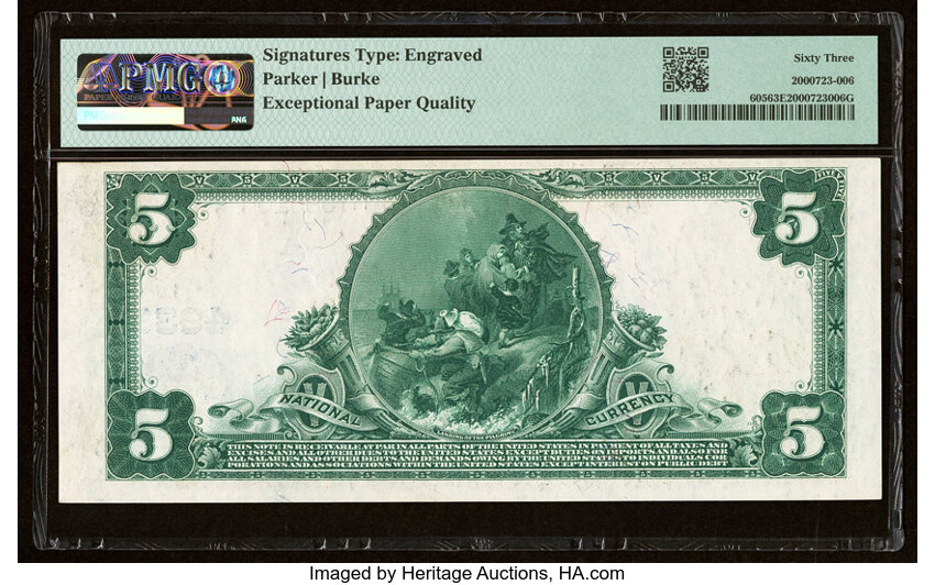 image for: Saint Joseph, MO - $5 1902 Plain Back Fr. 605 The First National Bank Ch. # 4939 PMG Choice Uncirculated 63 EPQ....