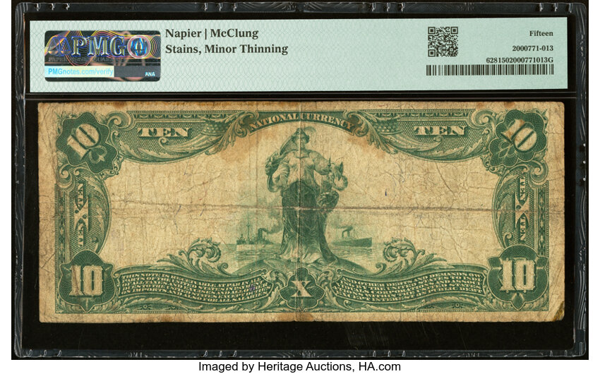 image for: Sioux City, IA - $10 1902 Plain Back Fr. 628 The National Bank of Commerce of Sioux City Ch. # (M)10139 PMG Choice Fine 15....