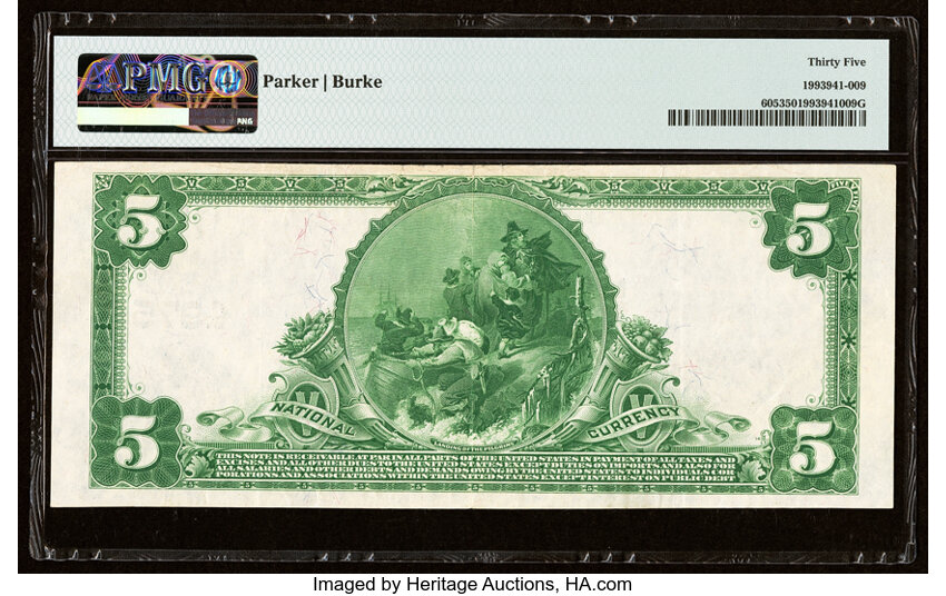 image for: Manitowoc, WI - $5 1902 Plain Back Fr. 605 First National Bank Ch. # 4975 PMG Choice Very Fine 35....
