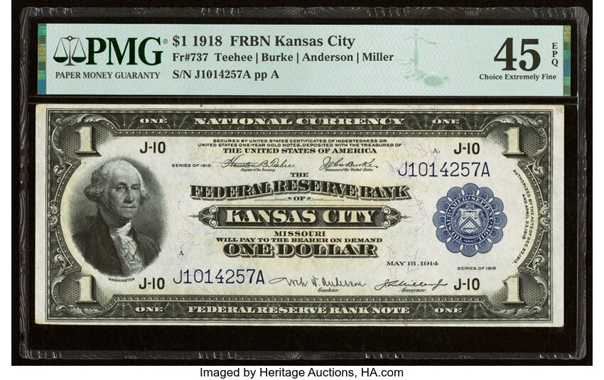 image for: Fr. 737 $1 1918 Federal Reserve Bank Note PMG Choice Extremely Fine 45 EPQ....