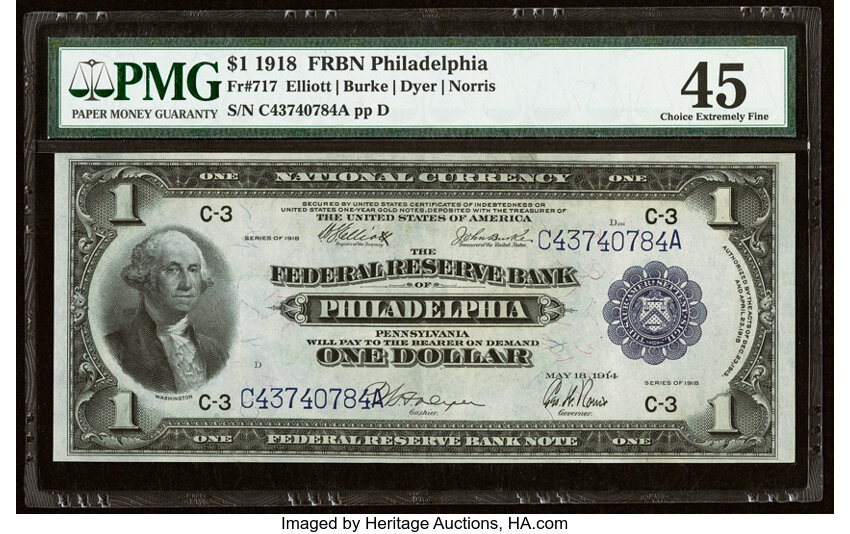 image for: Fr. 717 $1 1918 Federal Reserve Bank Note PMG Choice Extremely Fine 45....