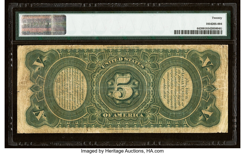 image for: Fr. 64 $5 1869 Legal Tender PMG Very Fine 20....