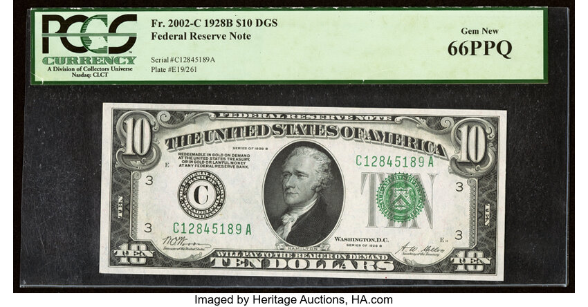 image for: Fr. 2002-C $10 1928B Federal Reserve Note. PCGS Gem New 66PPQ....